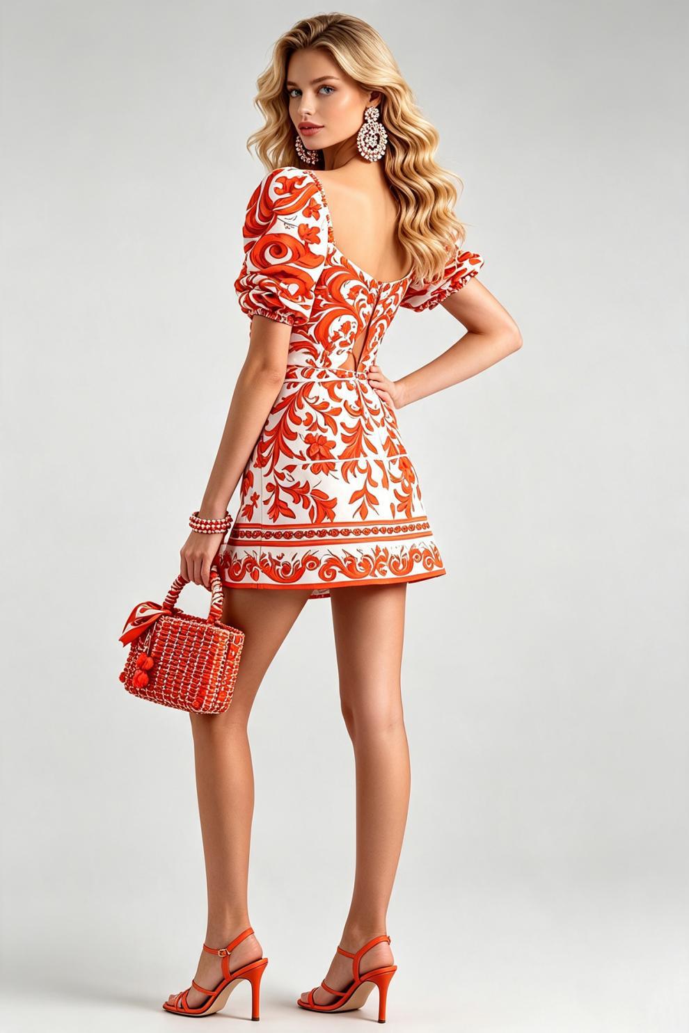 Cable-knit cutout printed mini dress - red