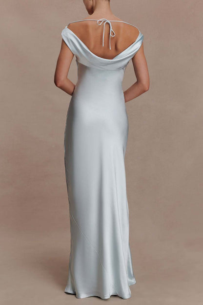 blue  satin swinging collar  lace dress