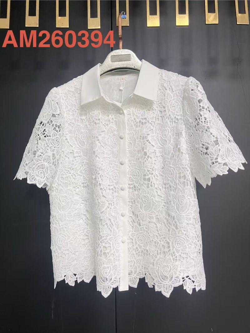 white cut-out embroidery lace short-sleeved shirt top