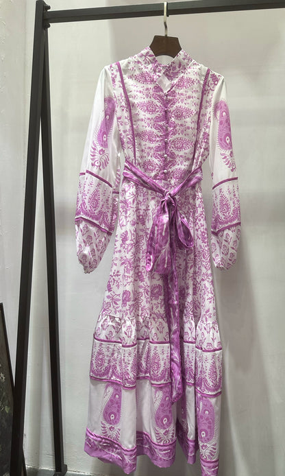 purple floral print midi dress