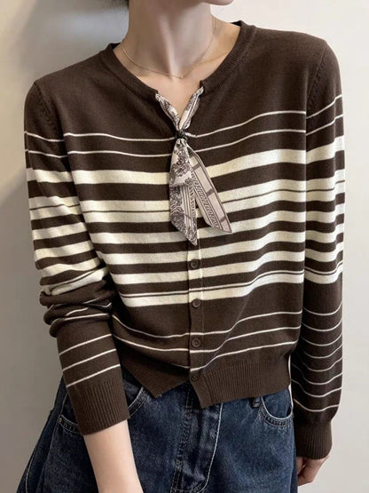 Striped Silk Scarf-Style Necktie Cardigan