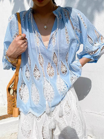 French embroidered openwork top