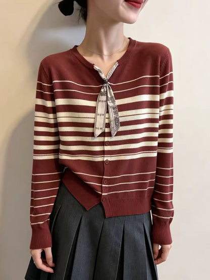 Striped Silk Scarf-Style Necktie Cardigan