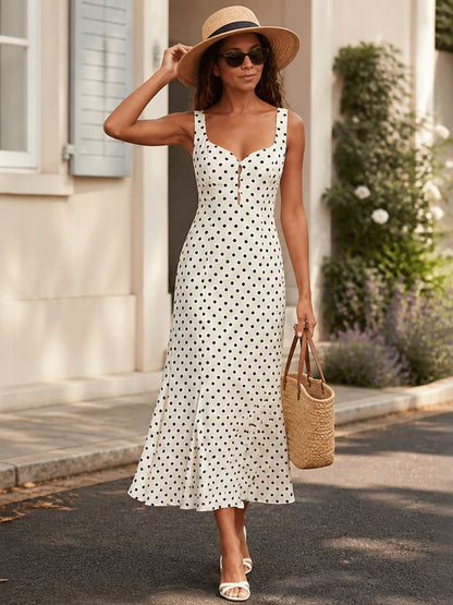 white square neck suspender backless maxi dress