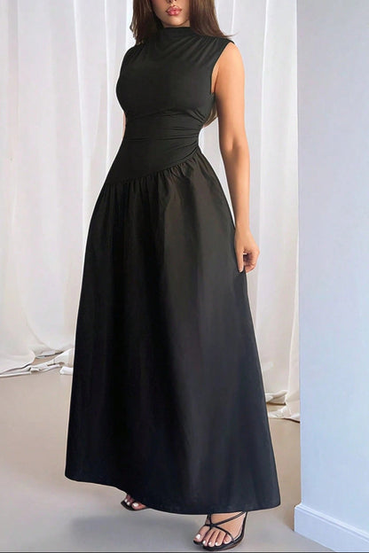 black sleeveless waist maxi dress