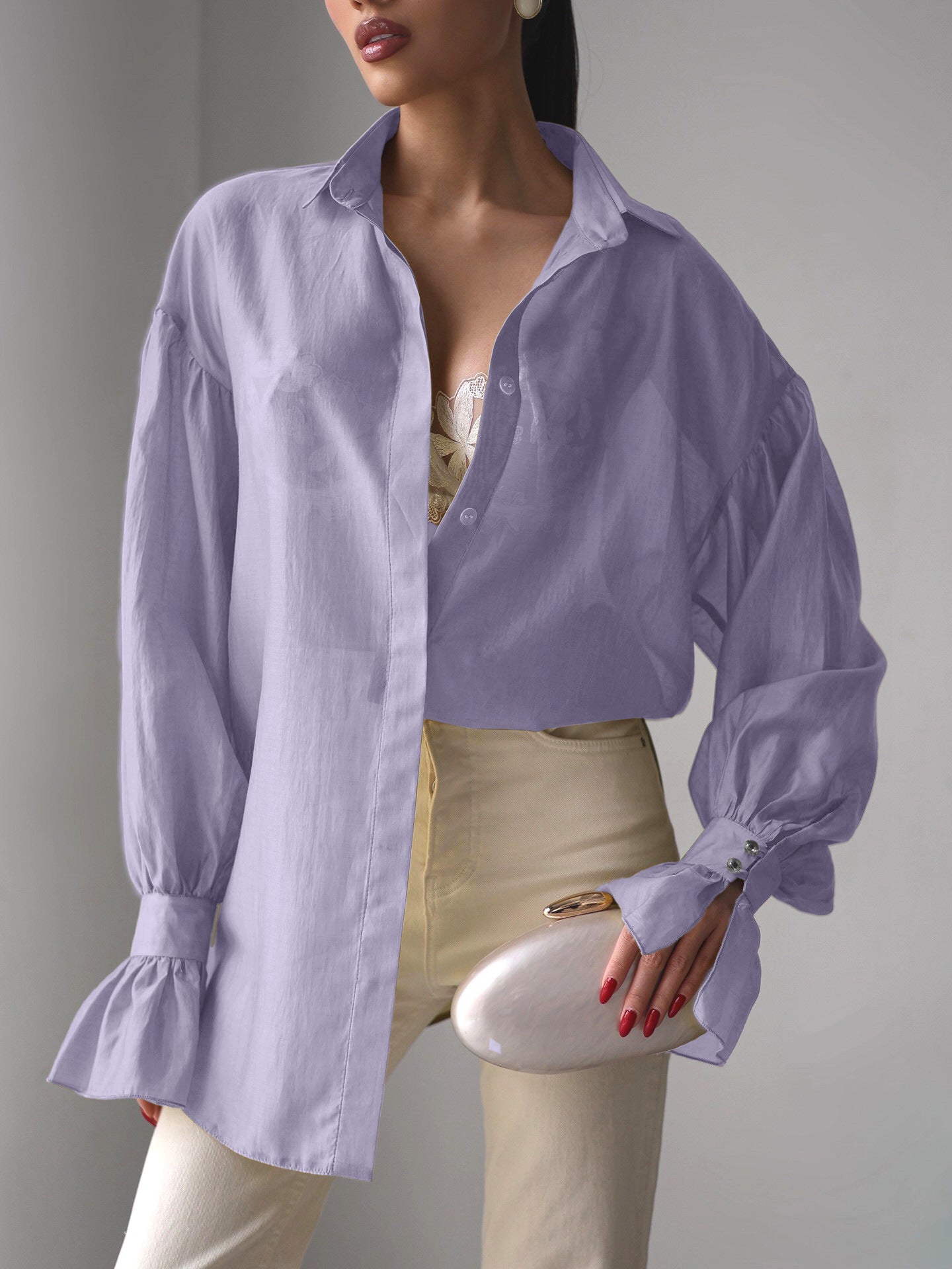 Tencel Thin Sheer Long-Sleeved Shirt