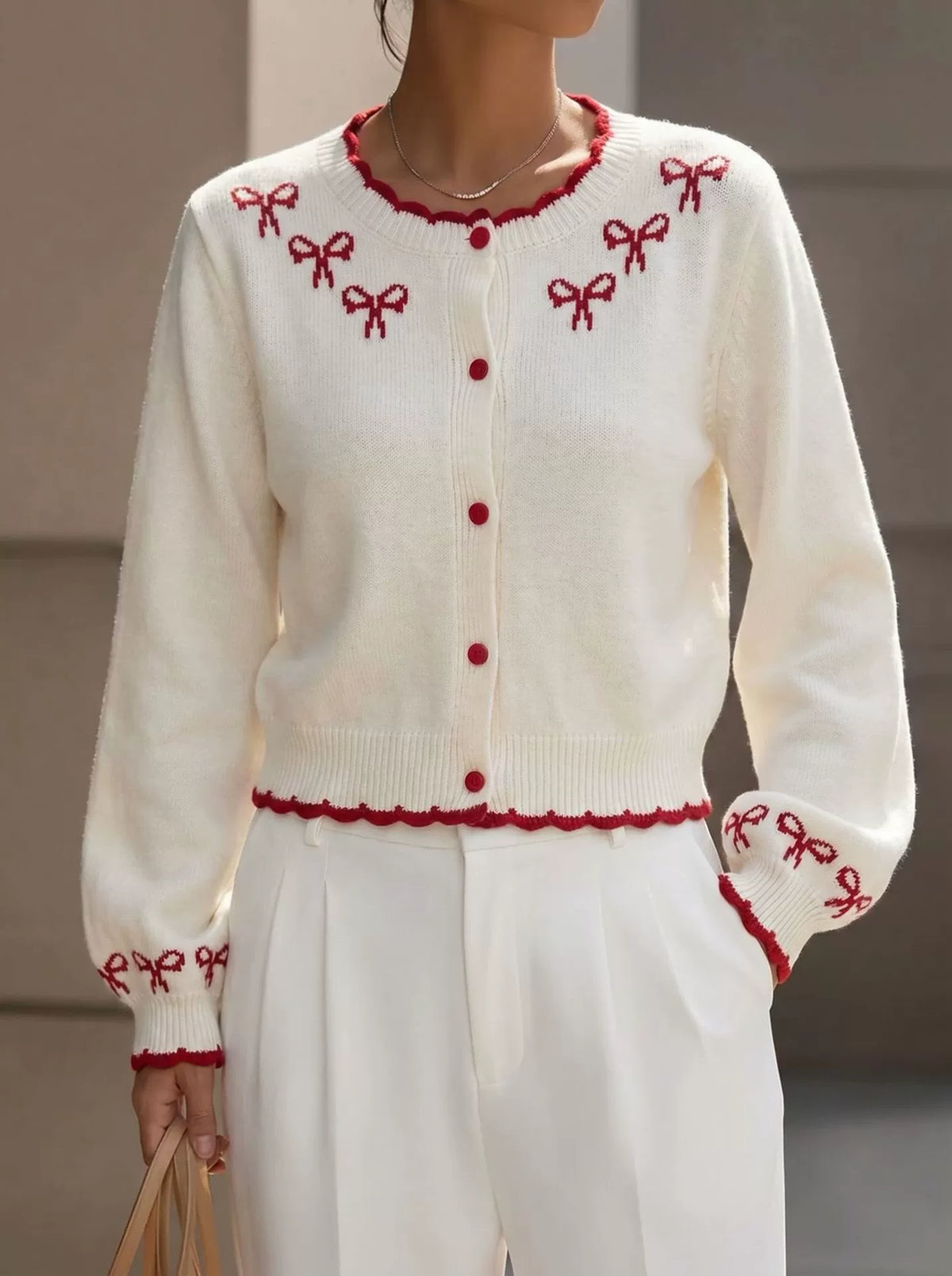 French-style Bow-detail Knit Cardigan