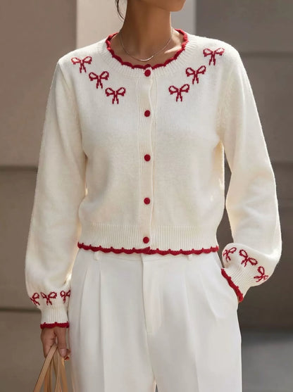 French-style Bow-detail Knit Cardigan