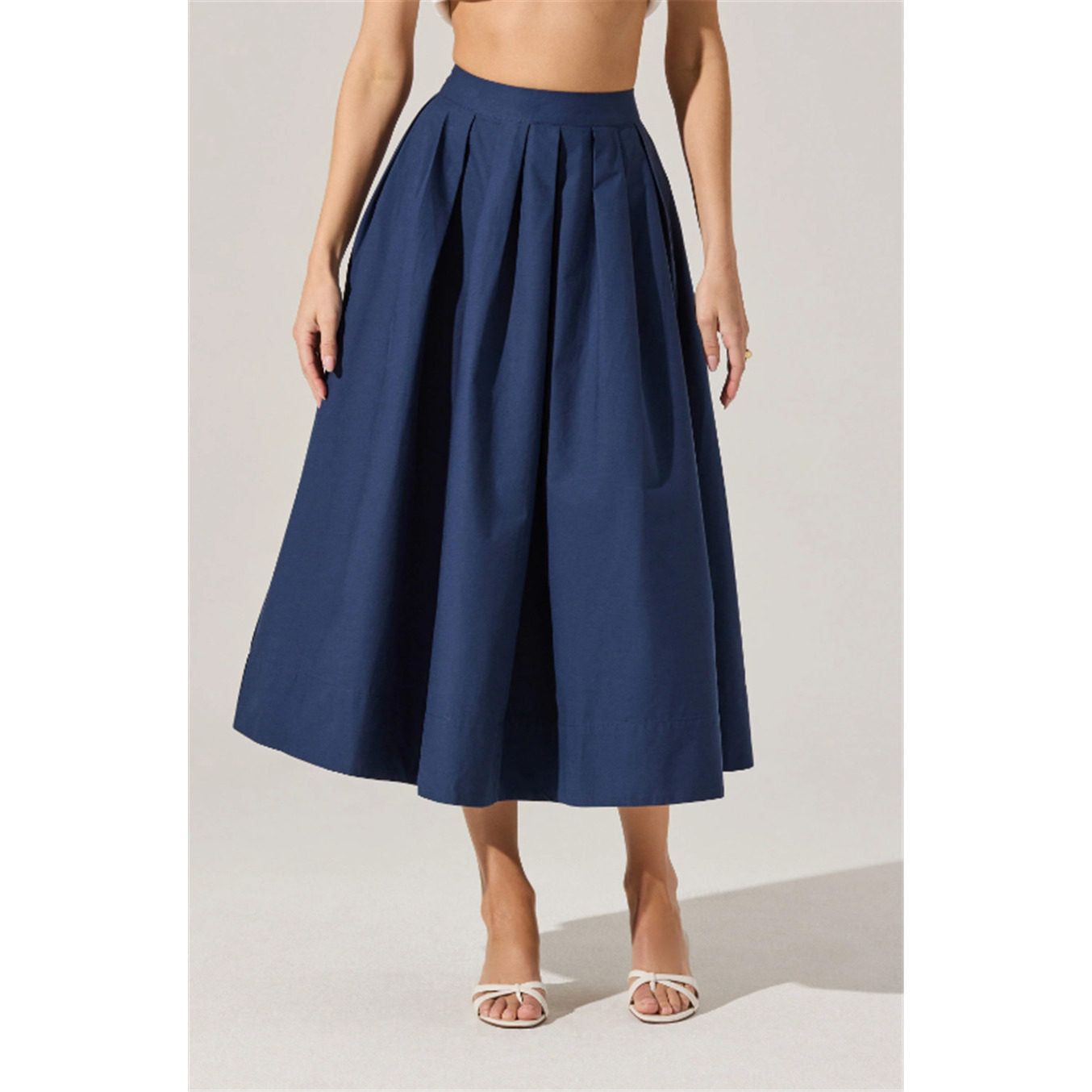 blue A-line pleated  midi skirt