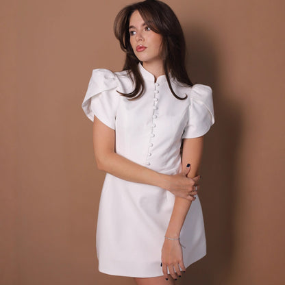 white puff sleeve mini dress
