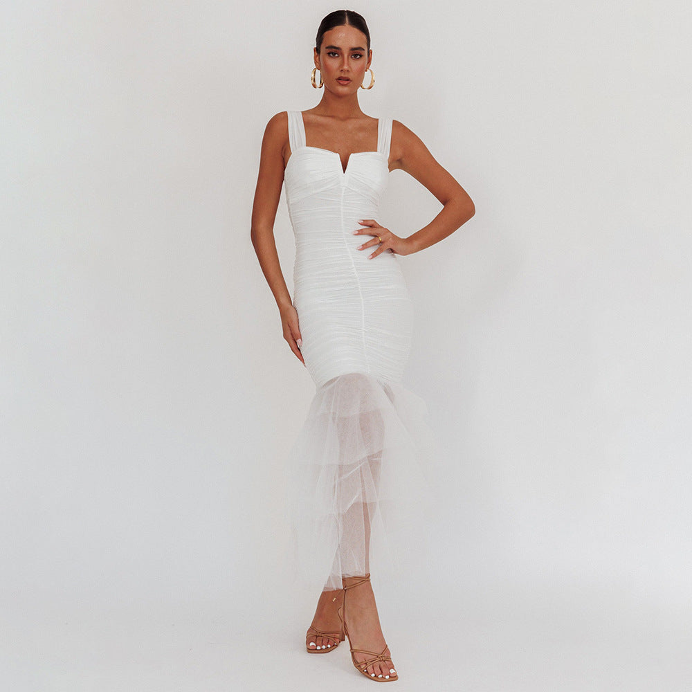 white spliced slip dress