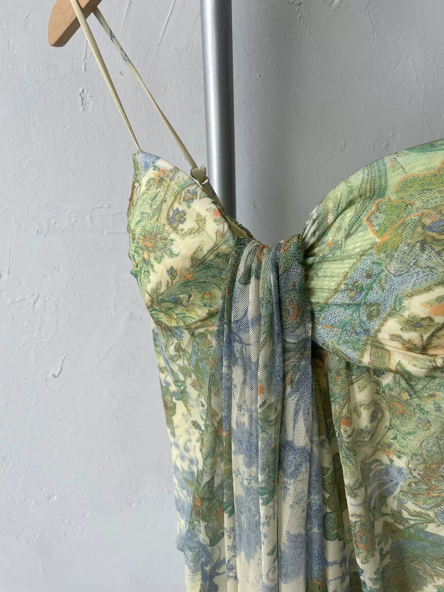 green print tie-dye slip dress