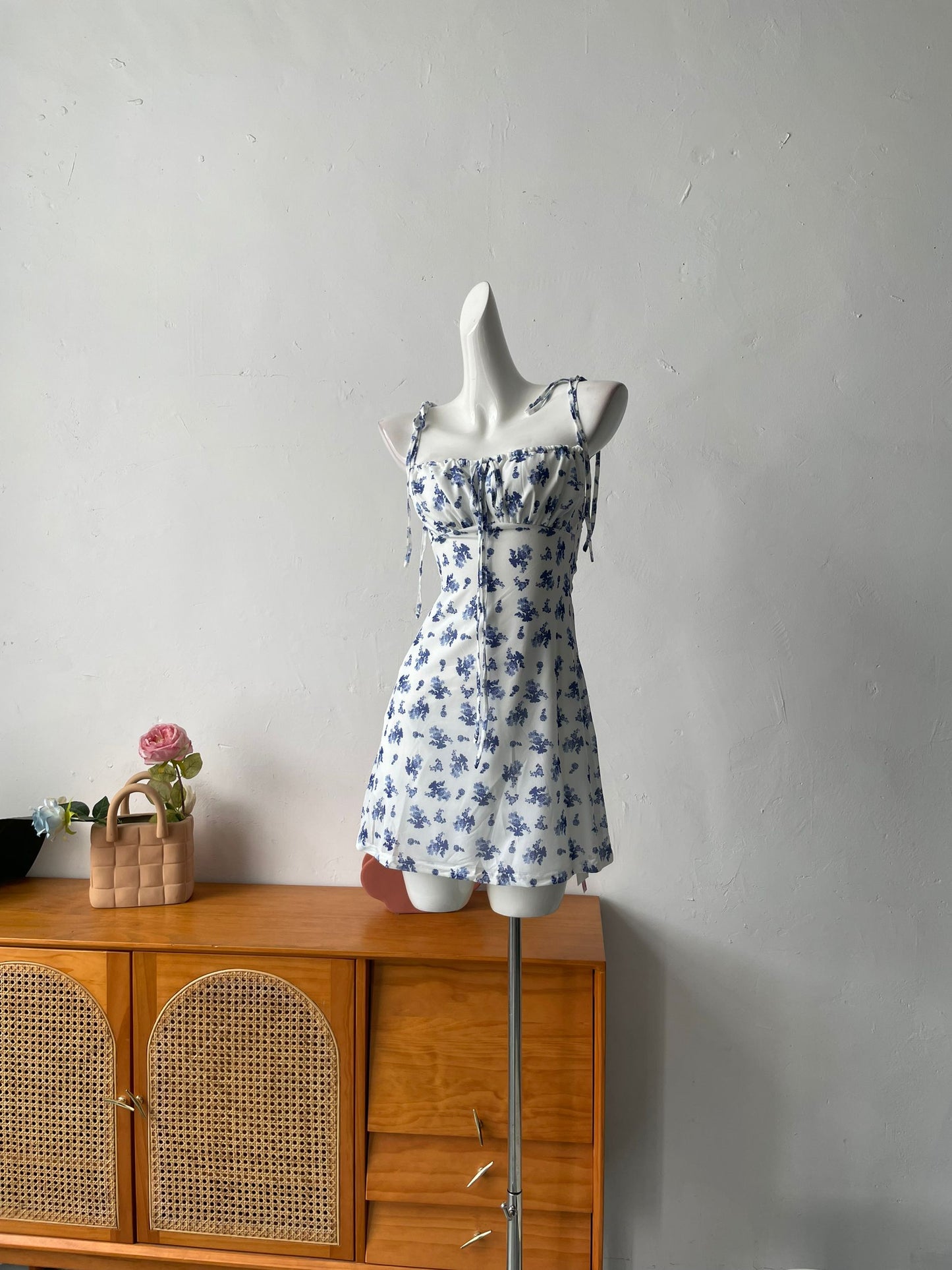 blue vintage floral slip mini dress