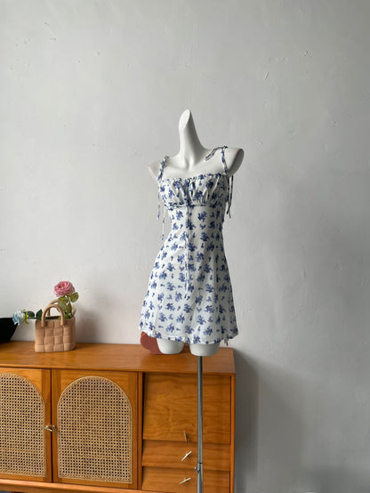 blue vintage floral slip mini dress