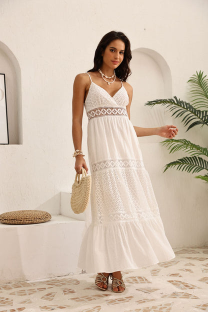 white lace vacation pure cotton slip maxi dress