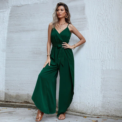 green V-neck camisole top set