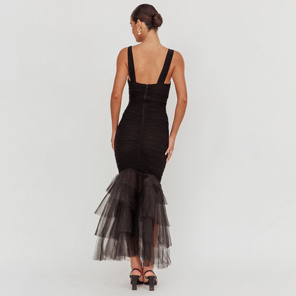 black spliced slip dress