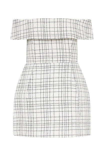 tight plaid A-line one-shoulder dress