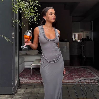 grey lace sleeveless maxi dress