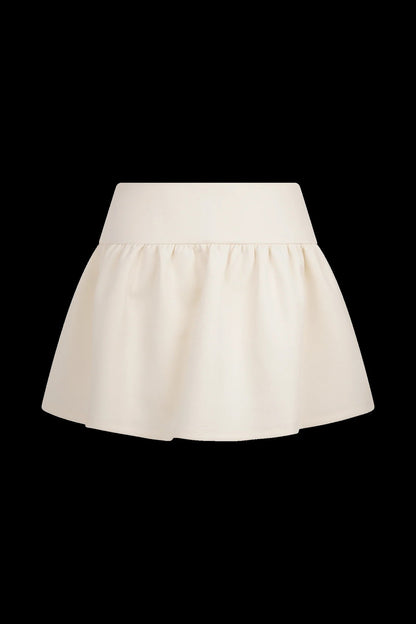 Ruffled strapless knit mini skirt