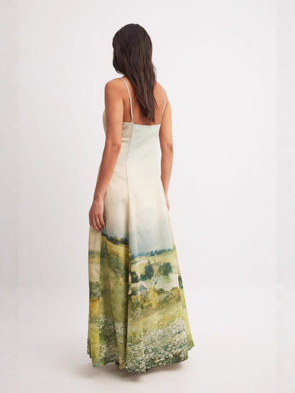 kay v-neck floral Printed slip maxi dress - beige