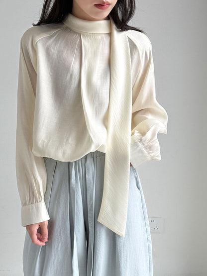 sophia Textured ribbon pleated shirt