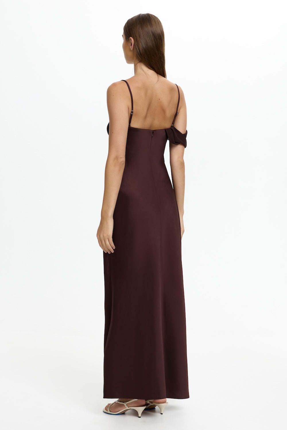 brown Satin Fashion Sexy Slim Slip Dress