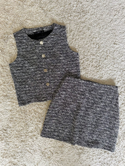 mixed silver thread fine glitter gold button vest hip-hugging skirt