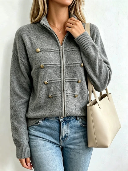 Stand-collar Double-zip Cardigan