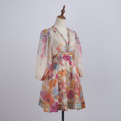 xanthe V-Neck Floral Billow Sleeve Mini Dress