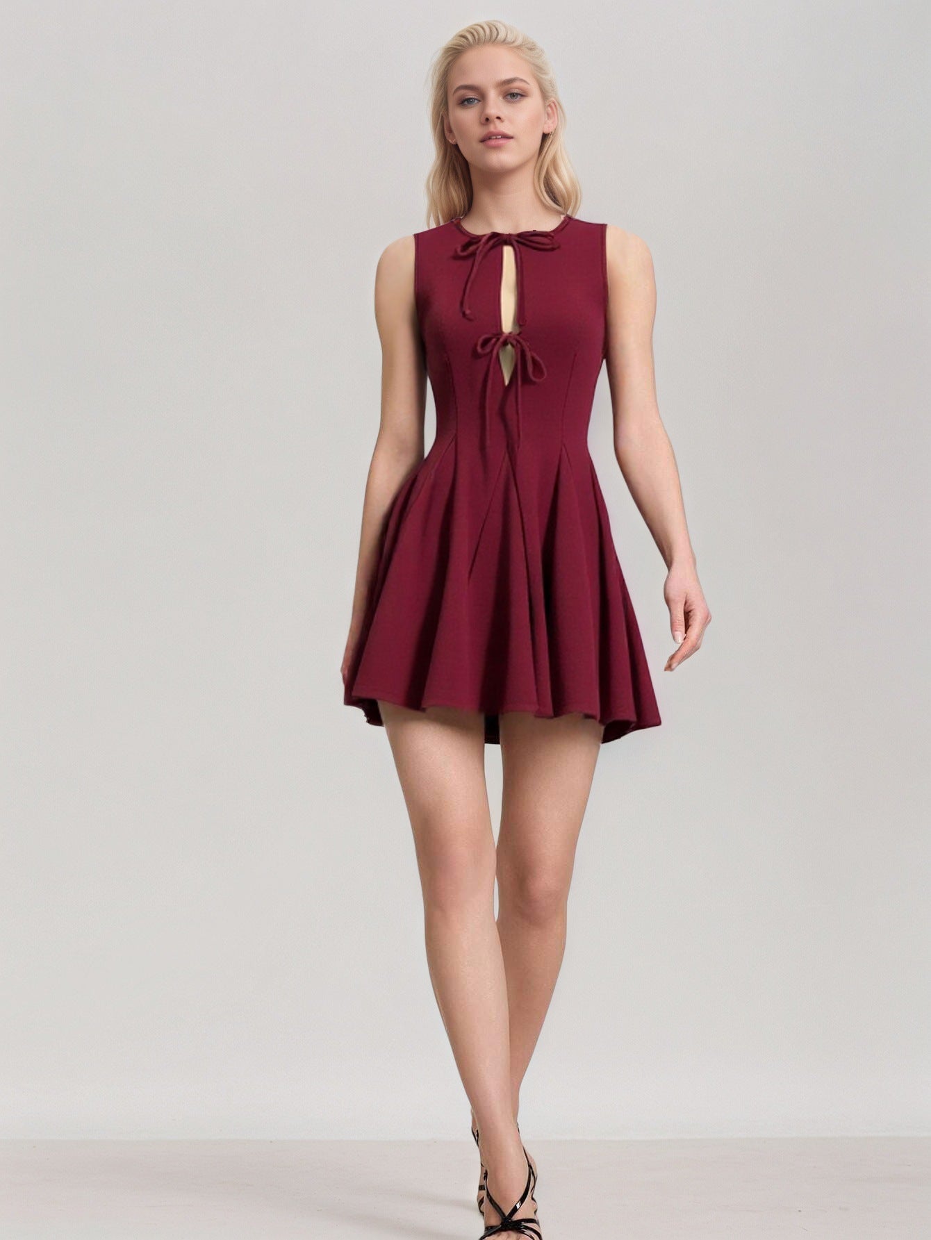 red Bow-trimmed sleeveless mini dress