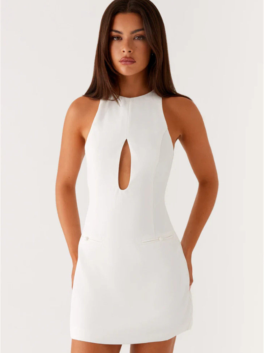 white sleeveless mini dress