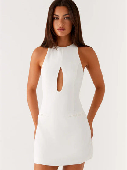 white sleeveless mini dress