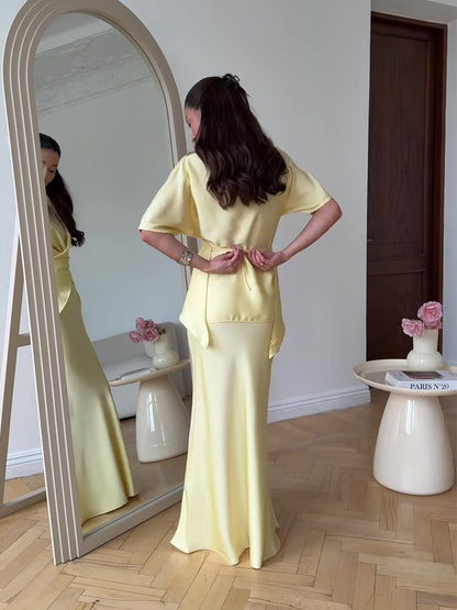 yellow short-sleeved maxi dress