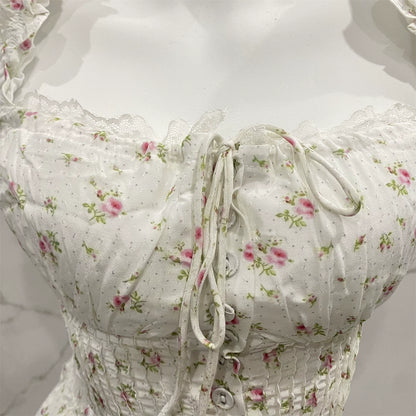white suspender floral top