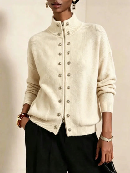 Double-breasted Zip-up knit Cardigan