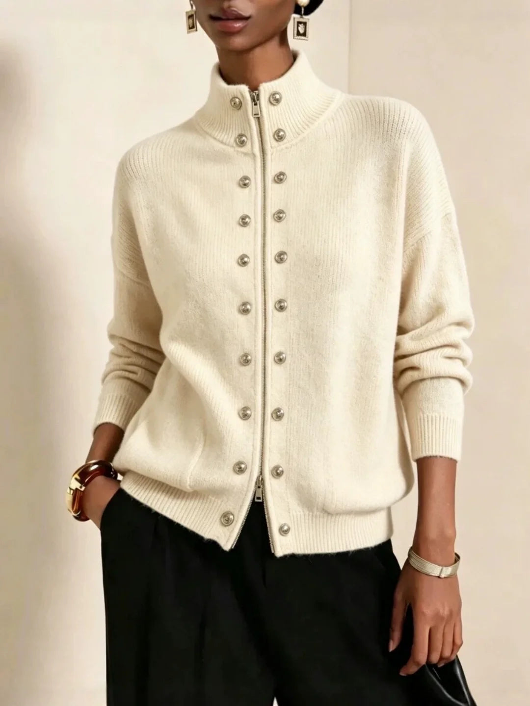Double-breasted Zip-up knit Cardigan