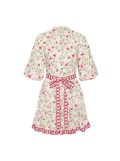 Belt Floral Puff Sleeve Mini Dress