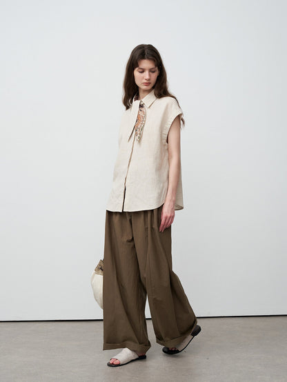 Tencel ramie bow tie sleeveless shirt