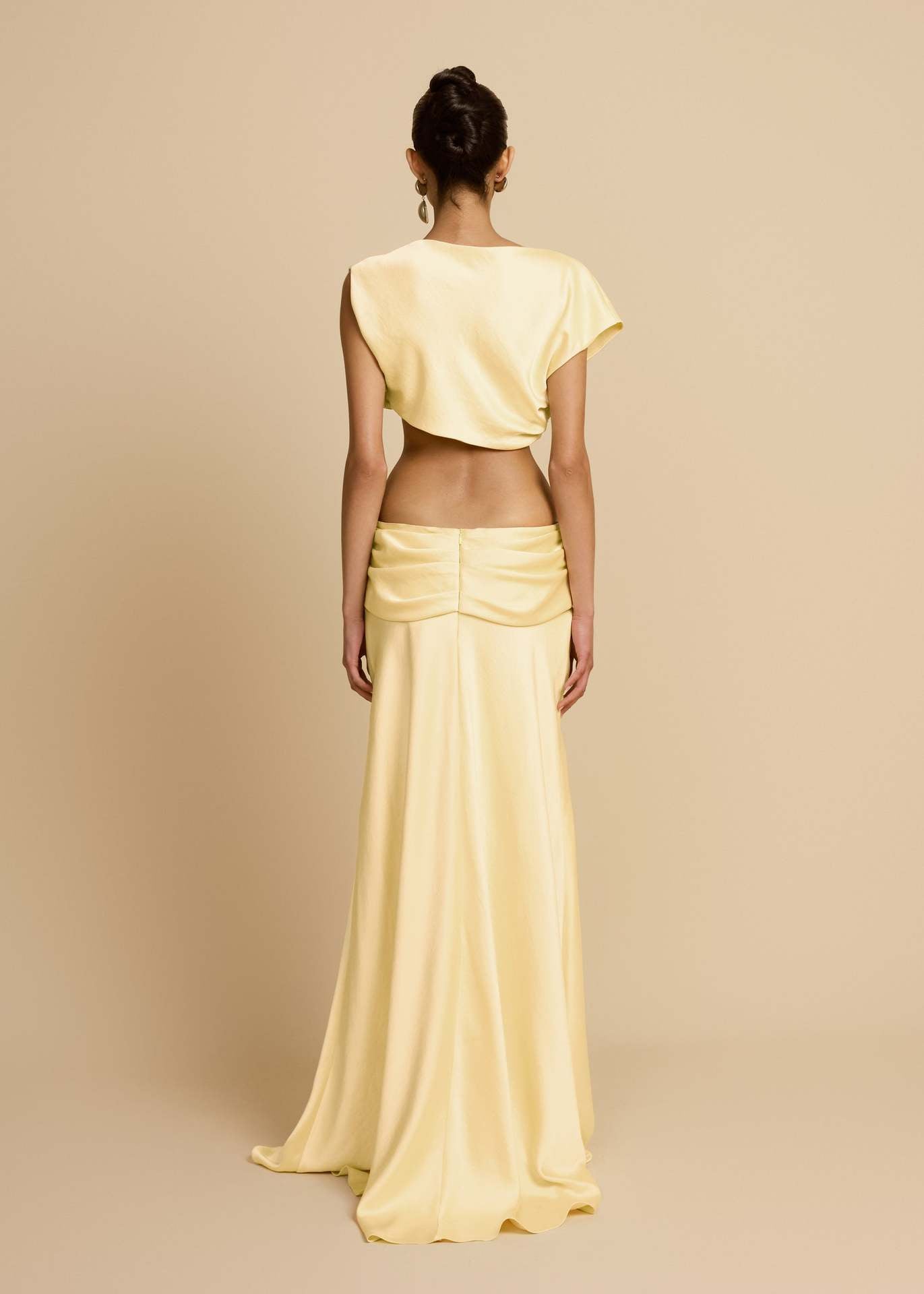 yellow pleated geometric splicing shape bandeau skirt suit
