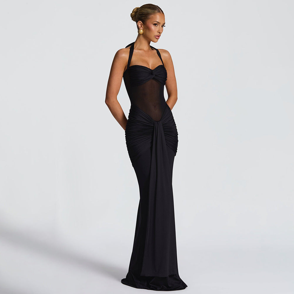 black backpack pleated hip dress