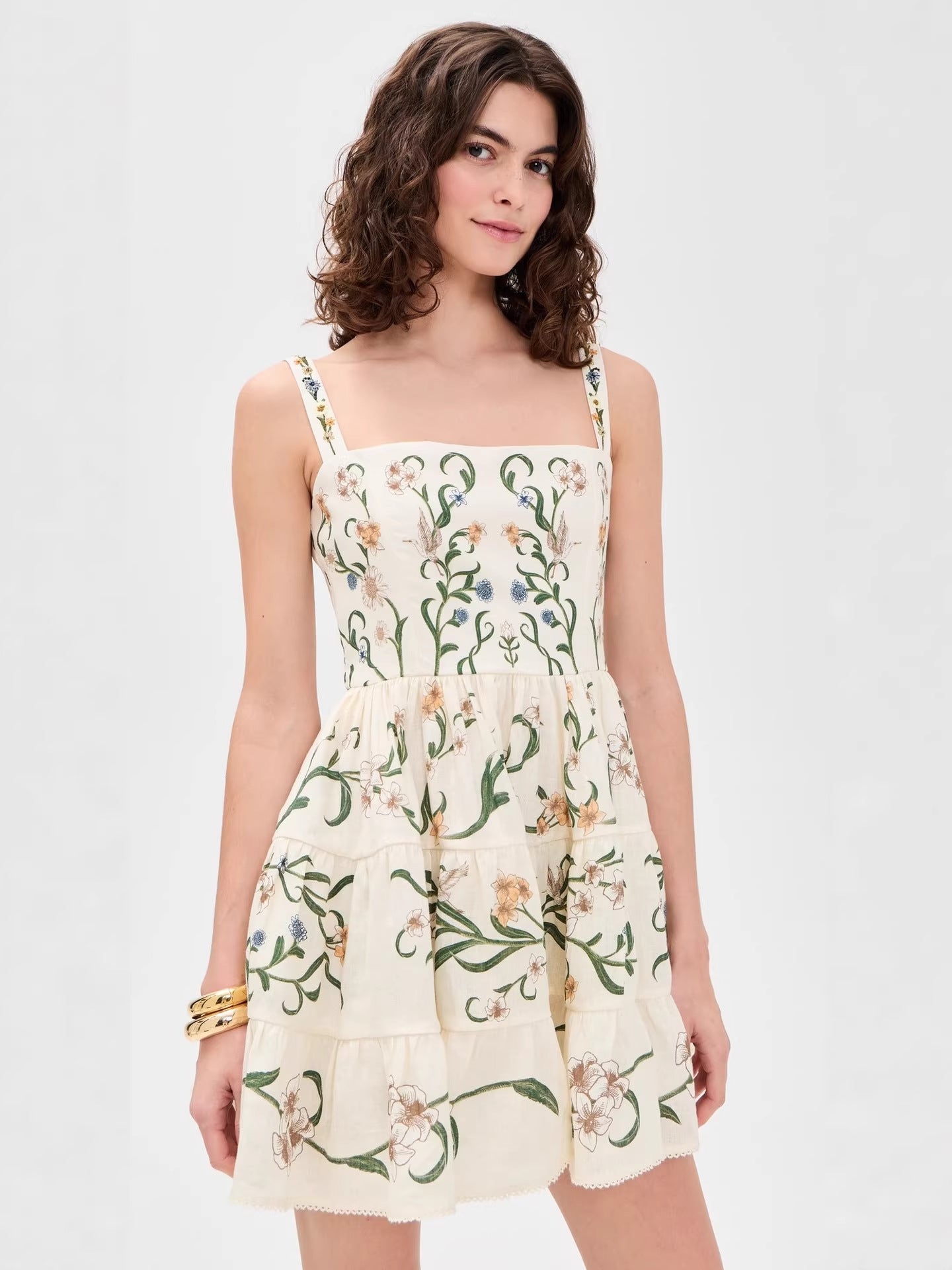 vacation Floral vine print a-line mini dress - green