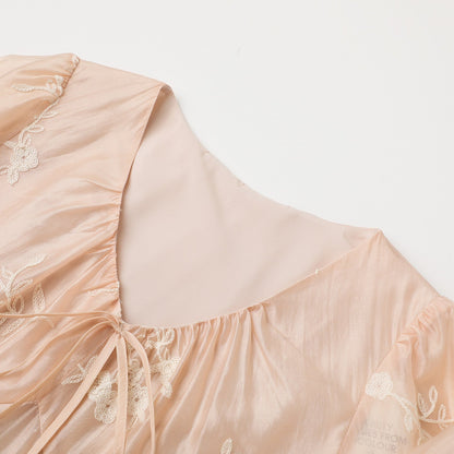 French Lyocell Embroidered A-line midi Dress