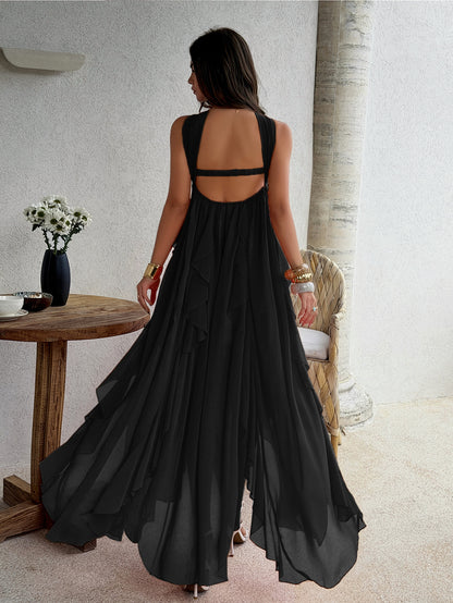 black bandeau layered ruffled dress