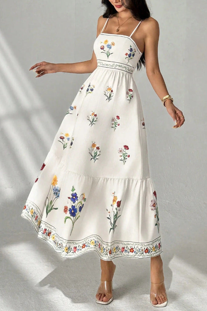 kelly Bohemian floral prints strap midi dress