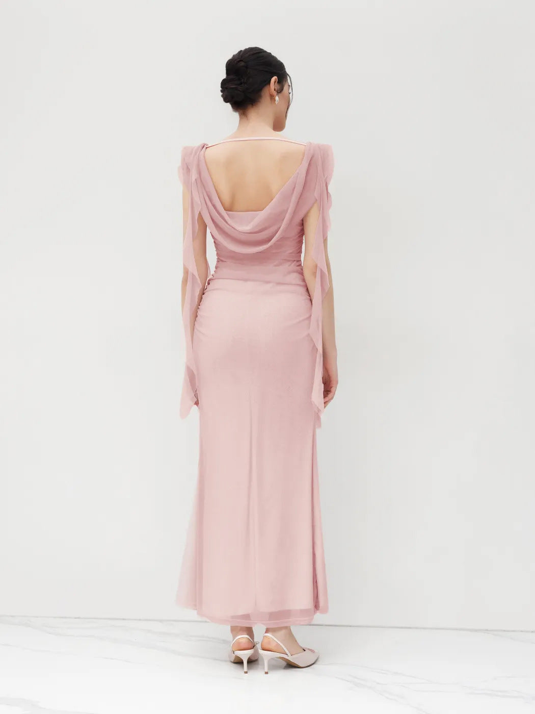pink Suspender Lace Open Back Ruffle Dress
