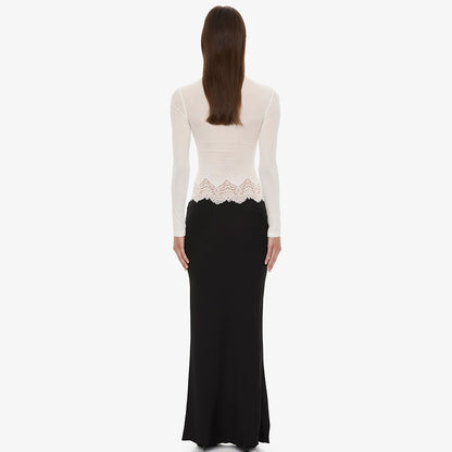 Premium Fabric Long-Sleeve Cut-Out Top with Lace Detail Premium Fabric - product view 10