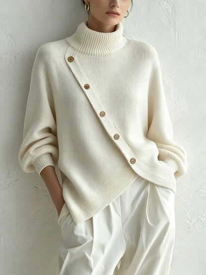 New High-neck Button-detail Sweater