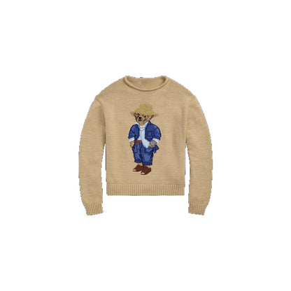Jacquard long sleeves cartoon straw hat bear knitted sweater