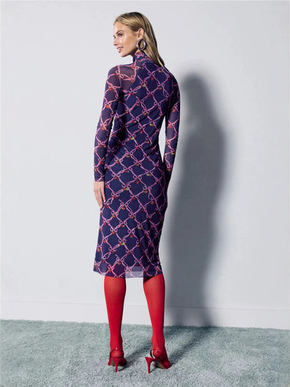Sheer Mesh midi Dress with Multicolored Polka Dots
